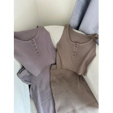 (现货)韩版排扣背心套装