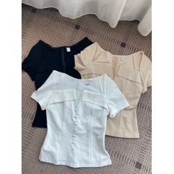 (现货)质感翻领排扣短袖上衣